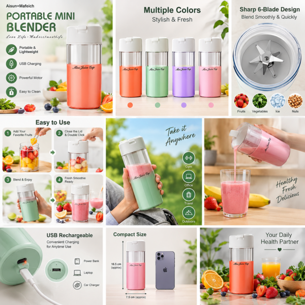Aisun + Mofeich Portable Mini Blender - Kitchen Appliance Product Designed For Food Blending And Daily Beverage Preparation Routine (Random Color)